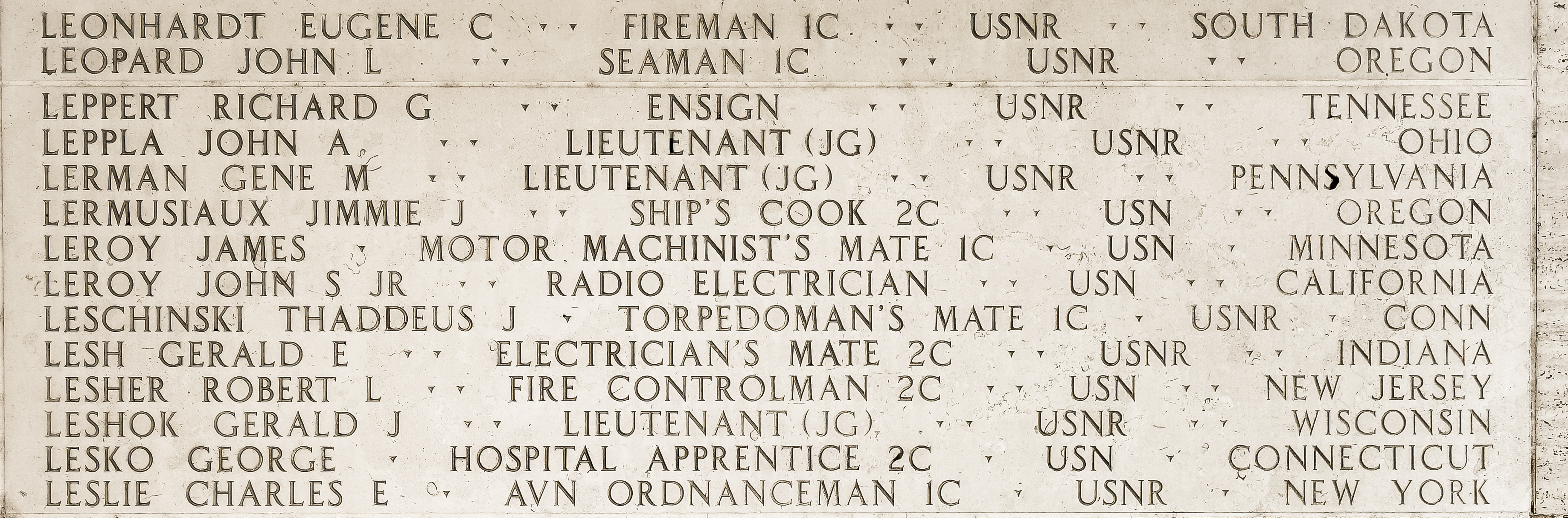 Robert L. Lesher, Fire Controlman Second Class